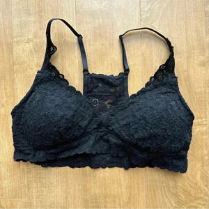 aerie Crochet Floral Lace Black Push-up Bralette, Size Medium